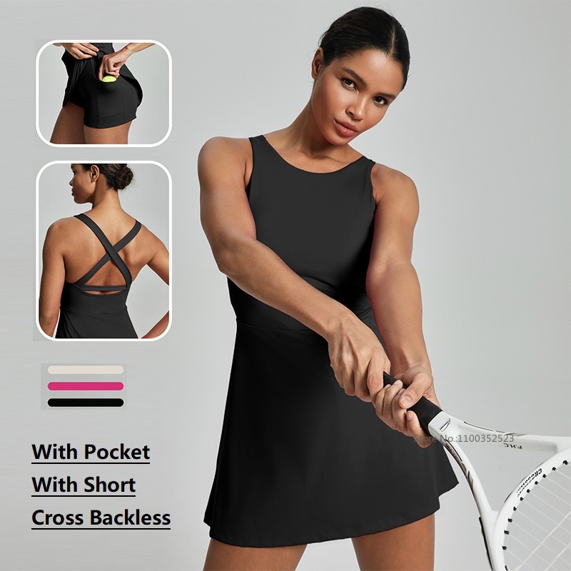 Table Tennis Jacket - Women Cross Backless Tennis Dress for