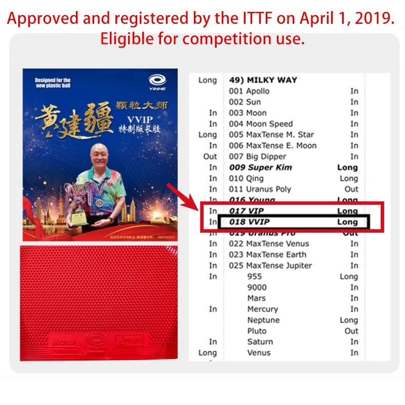 YINHE VVIP Maste Long Pips Tab - Table Tennis For Sale recension och pris